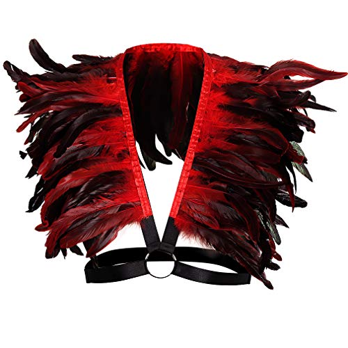 Feathers epaulets Men's body harness Top chest strap Punk gothic Stretchy fabric Adjustable size belt Burning Man