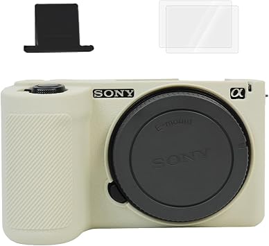VOVMOEYA For Sony ZVE10II Camera Case,?SiliconE Case*1 Screen Protector*2 Hot Shoe Cover*1? Alpha ZVE10 II Silicone Camera Cover ZV-E10II Accessories Protective Case Tempered Glass 9H-Texture White