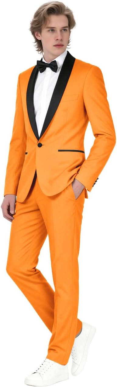 Men Suits Slim Fit Tuxedo Set One Button Solid Jacket Pants 2 Piece Suits for Men Business Wedding Party Prom