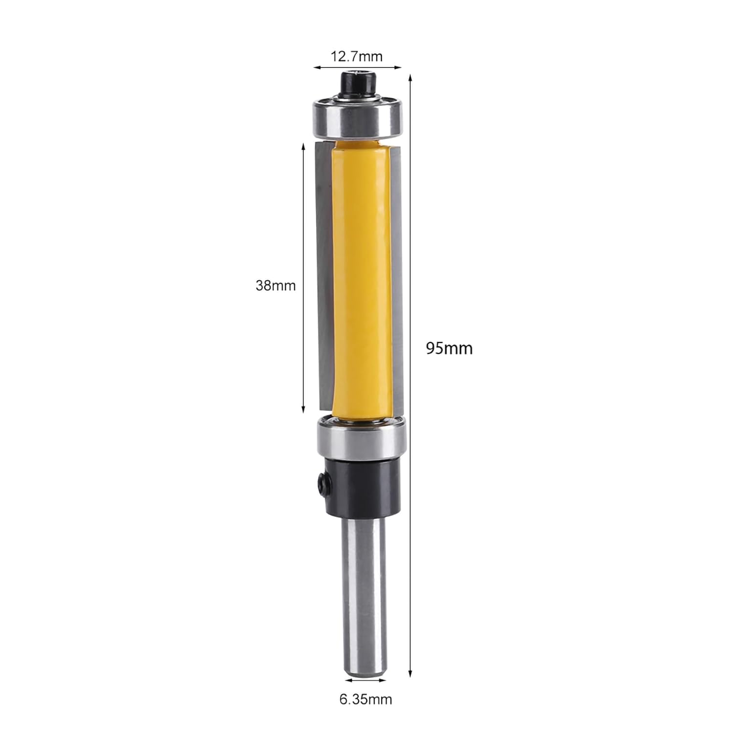 Hapivida Flush Trim Router Bit with Top and Bottom Bearing 1‑1/2inch H * 1/4inch Shank Woodworking Tool for Carpenter Solid Wood Chipboard