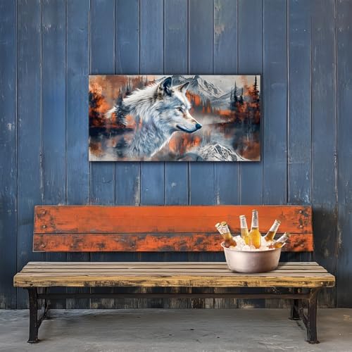 SERIMINO Wolf Large Wall Art Canvas Prints, Fierce Animal Aesthetic Pictures Wall Decor Living Room, Abstract Winter Landscape Room Decorations Artwork, Silver Wolf Office Decor Paintings 20"X40"