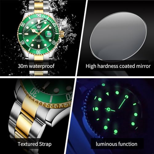 OLEVS Mens Watch Green Watches for Men Luxury Classic Gold and Silver Watch by OLEVS - Used condition - Image 4