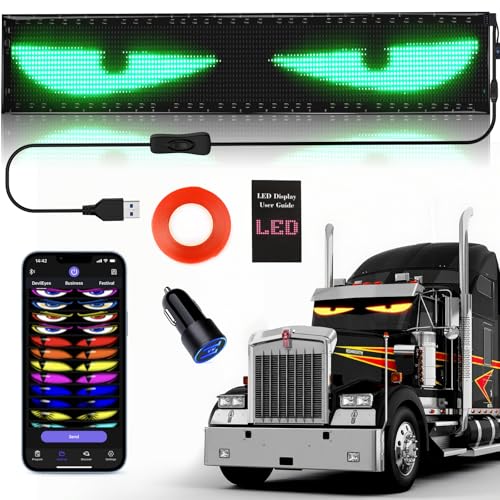 58”x8” Heavy Duty Devil Eyes Light, Full Color Car Windshield Animated LED, Flexible Scrolling LED Display Screen for Car Window, Programmable Truck Eyes Light for Windshield
