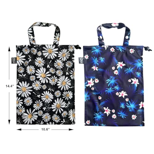 Image of 2 Pack Leakproof Car Trash Bags Detachable Waterproof Garbage Bags with Drawstring Hanging Organizer for Back Seat & Travel Flower Design