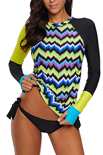 REKITA Rash Guard Long Sleeve for Women Swimsuit Bathing Suit with Bottom Swim Shirts Color Block Print Tankini REKITA Rash Guard Long Sleeve for Women Swimsuit Bathing Suit with Bottom Swim Shirts Color Block Print Tankini