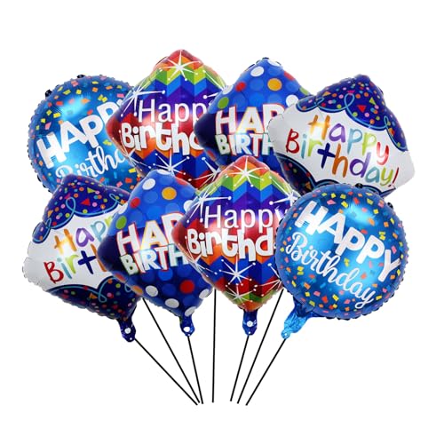 8PCS Blue Happy Birthday Foil Balloon Set Birthday Party Mylar Balloons for Gender Reveal Birthday Wedding Party Decorations Supplies