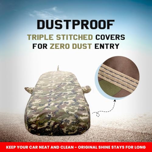 Image of Autofact 100% Waterproof Car Body Cover Compatible with Nissan Magnite (2020 to 2023), with Mirror and Antenna Pockets,4x4 American Matty, Long Lasting Material, Camouflage Army Look.