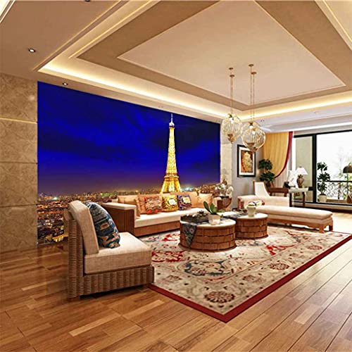 Papier peint 3D effet visuel Tour Eiffel nocturne pour mur TV