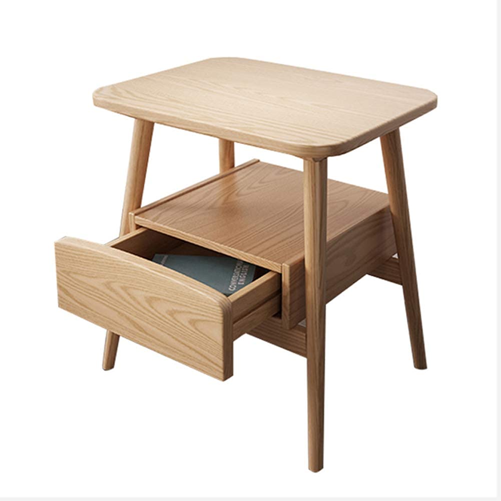 Table de chevet avec grand tiroir de rangement et grands pieds robustes en bois stable