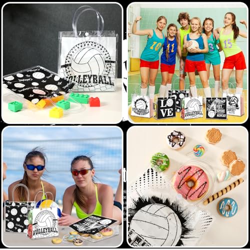 Image of Teenyyou 24 Pcs Volleyball Clear Gift Bags with Handles Volleyball Goodie Bags Sport Theme Party Favor for Team Snack Birthday Gifts