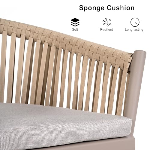 Image of PURPLE LEAF 9 Pieces Outdoor Dining Set with Patio Aluminium Square Dining Table and Wicker Rattan Chairs Modern Furniture Cushions Sets for Backyard Indoor Decor Kitchen Champagne