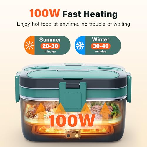 2.8L Electric Heated Lunch Box - 100W Portable Food Warmer for Adults - image 3