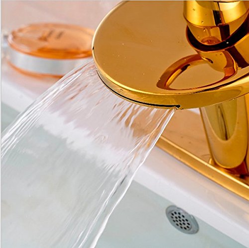 Robinet cascade 3 trous Gowe mitigeur lavabo laiton doré avec plaque de couverture - 3