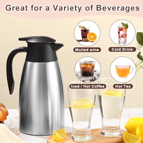 Image of Norme 2 Pcs Thermal Coffee Carafe Insulated Stainless Steel Coffee Carafe for Hot Liquid Vacuum Thermal Pot Creamer Pitcher Dispenser with Brushes Keeping Hot Water Milk(Silver,51 oz)