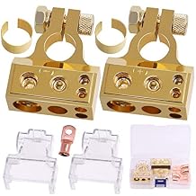 1 Pair 0/4/8/10 Gauge AWG Positive Negative Car Battery Terminal Connectors with 2 Clear Covers and Shims for Car Auto Caravan Marine Boat Motorhome Gold