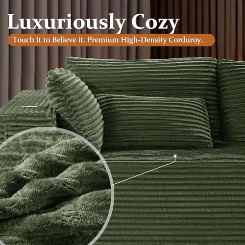 Image of 138 inch Cloud Sectional Couch, Comfort U Shaped Sofa for Living Room, Extra Deep Seats No Assembly, Minimalist Modular Couch, Corduroy (Olive Green, 6 Seats,U-Shape B)
