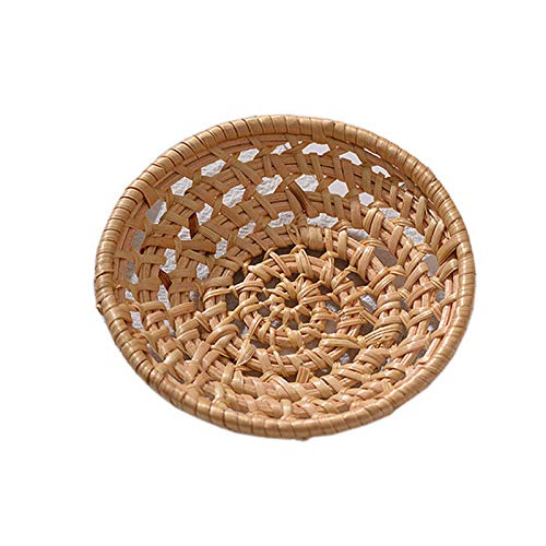 libelyef Cesta tejida de fruta, cesta redonda de mimbre de mimbre para alimentos, bandeja de almacenamiento, organizador de cocina, cuenco para servir aperitivos para restaurantes