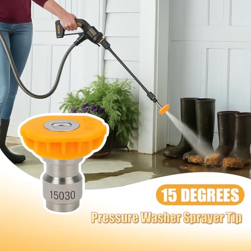 Podoy Yellow Pressure Washer Tips, 15 Degree Stainless Steel Pressure Washer Nozzle Tips, 1/4 Inch Quick Connect, Orifice 3.0 for 2500Psi, 3000Psi, 3500Psi, 4000Psi (Pack of 6)