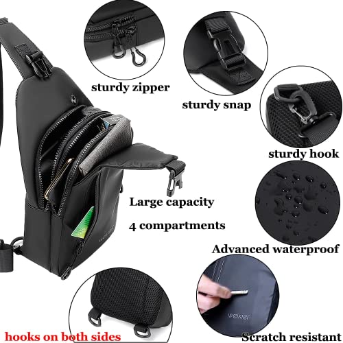 Waterproof Sling Bags Mens Shoulder Crossbody Backpack with USB Charging Port& Headphone,Outdoor Lightweight Bag4