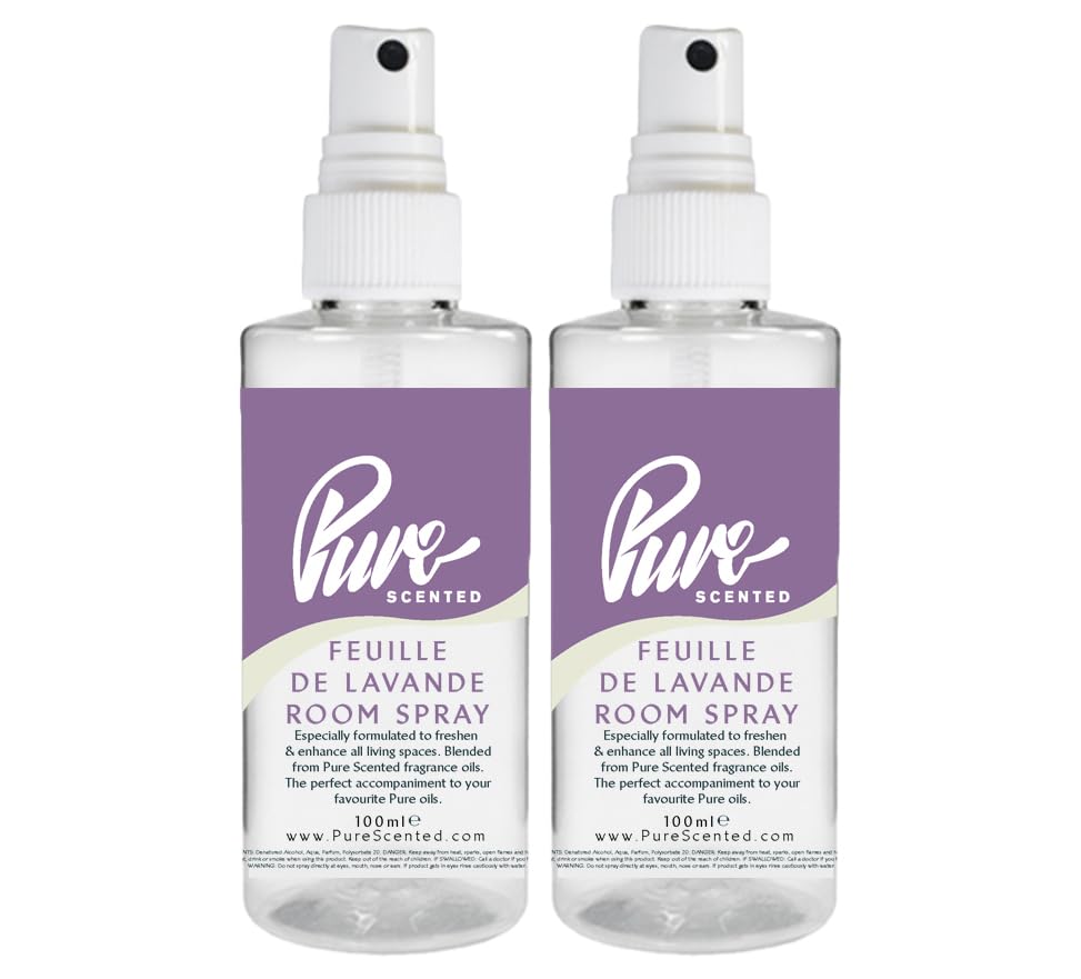"Pure Scented 200ml Room & Fabric Sprays 2 x 100ml Suitable For Home, Car, Caravan, Work, Gym Bags, Odour Eliminators (2 x 100ml, Feuille De Lavande)"