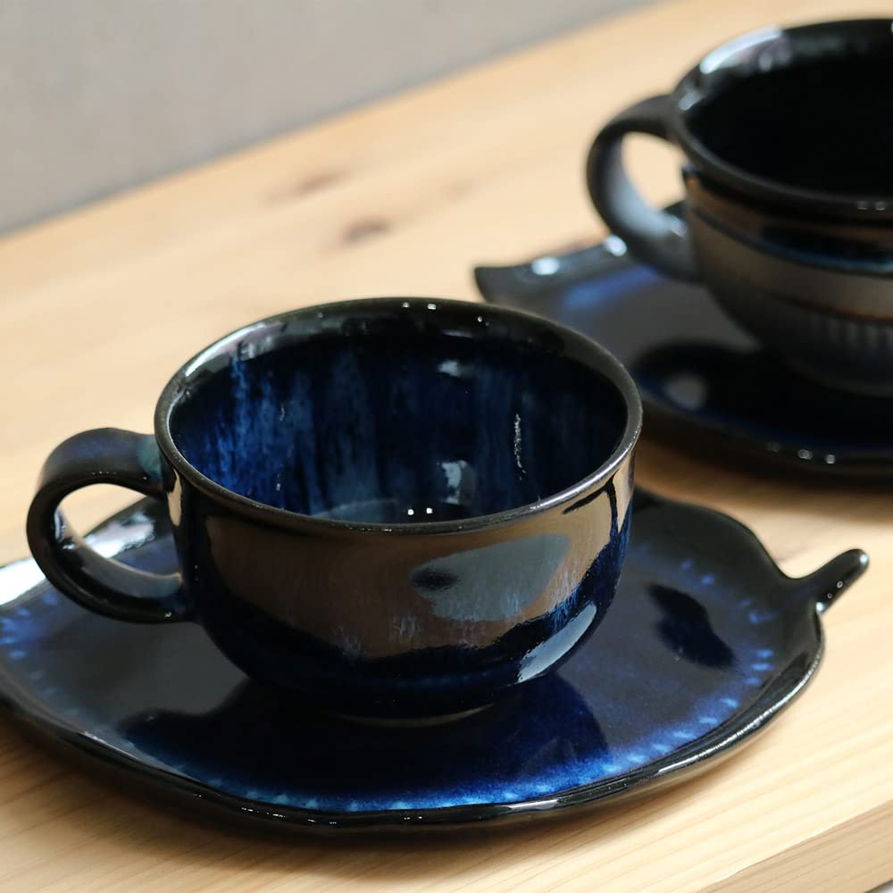 Amazon.co.jp: 小石原焼 小石原焼き 藍釉 鉄釉掛分 リーフ皿 大 秀山窯