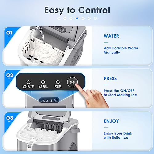 Xbeauty Countertop Ice Maker Machine 6-Minute Fast Bullet Ice Simple Handle Automatic Cleaning Suitable For Household Small Student Dormitory And Bar Party-Grey #TOP3