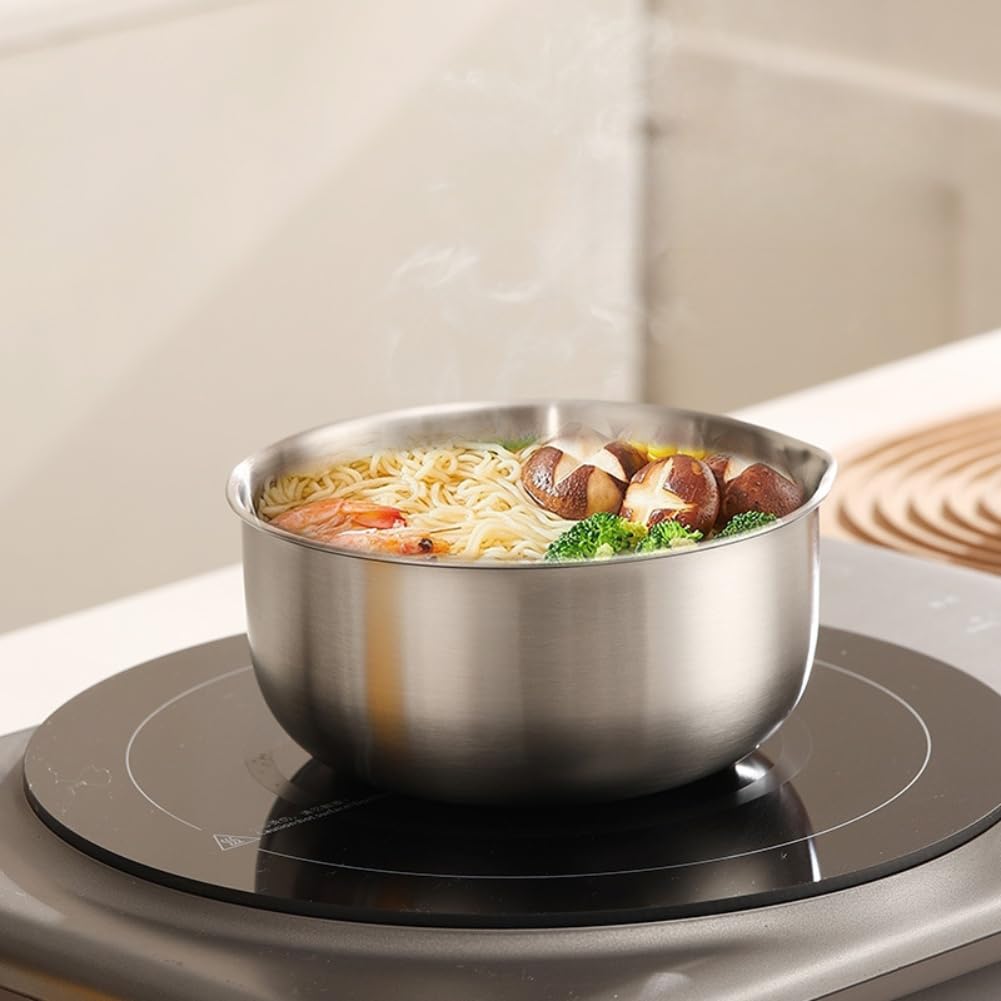 Juego de colador de acero inoxidable, 2 piezas de colador de frutas y verduras con cuenco medidor, cesta de drenaje de pasta para uso en cocina y campamento (M)