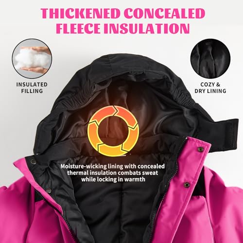 Owntop Schneeanzug Kinder - Leichter Schneeoverall Mädchen Jungen, Wasserdicht Winddicht Skianzug für Kinder mit Abnehmbare Kapuze, Verdickt Warm Skioverall (Rosa,110)