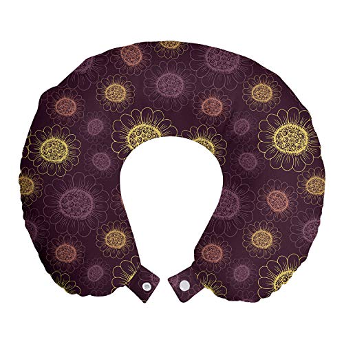Preisvergleich Produktbild ABAKUHAUS Blumen Reisekissen Nackenstütze, Blütenblätter Klassische Kunst, Schaumstoff Reiseartikel für Flugzeug und Auto, 30x30 cm, Plum und Multicolor