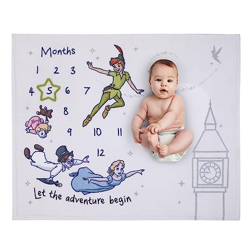Image of Disney Peter Pan White Let The Adventure Begin Super Soft Photo Op Milestone Baby Blanket