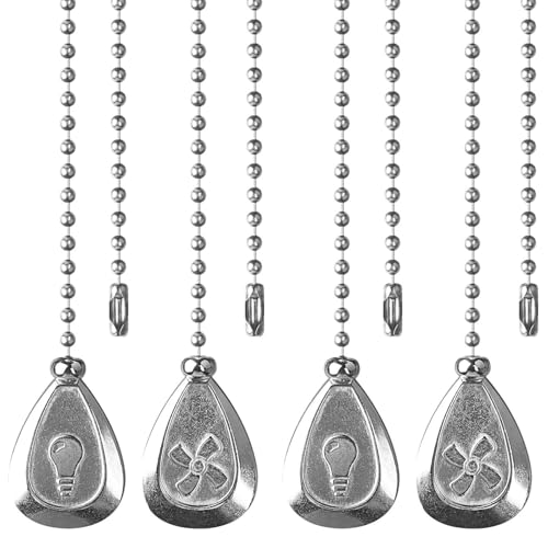 Image of Ceiling Fan Pull Chain, Sun Moon Fan Pull Chain Extension, 12 Inches Decorative Chain Pulls Ornaments for Lamp (4 Pack Silver Fan Bulb)