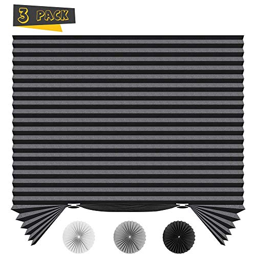 SMONTER 3 Unidades de Pantalla Plisada de filtrado de luz, fijación rápida y fácil de Instalar, con 6 Clips, Negro, 120CMx180CM - 3 Pack