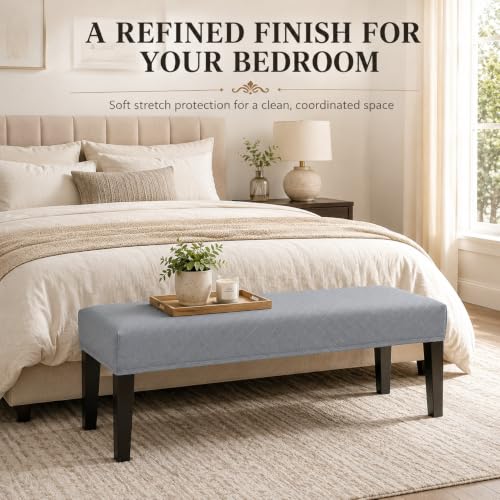 Image of Street27 High Stretch Jacquard Dining Bench Cover Elastic Chair Covers - Anti-Dust Removable Bench Slipcover Washable Bench Seat Protector Cushion Cover for Living Room, Bedroom, (Light Grey)
