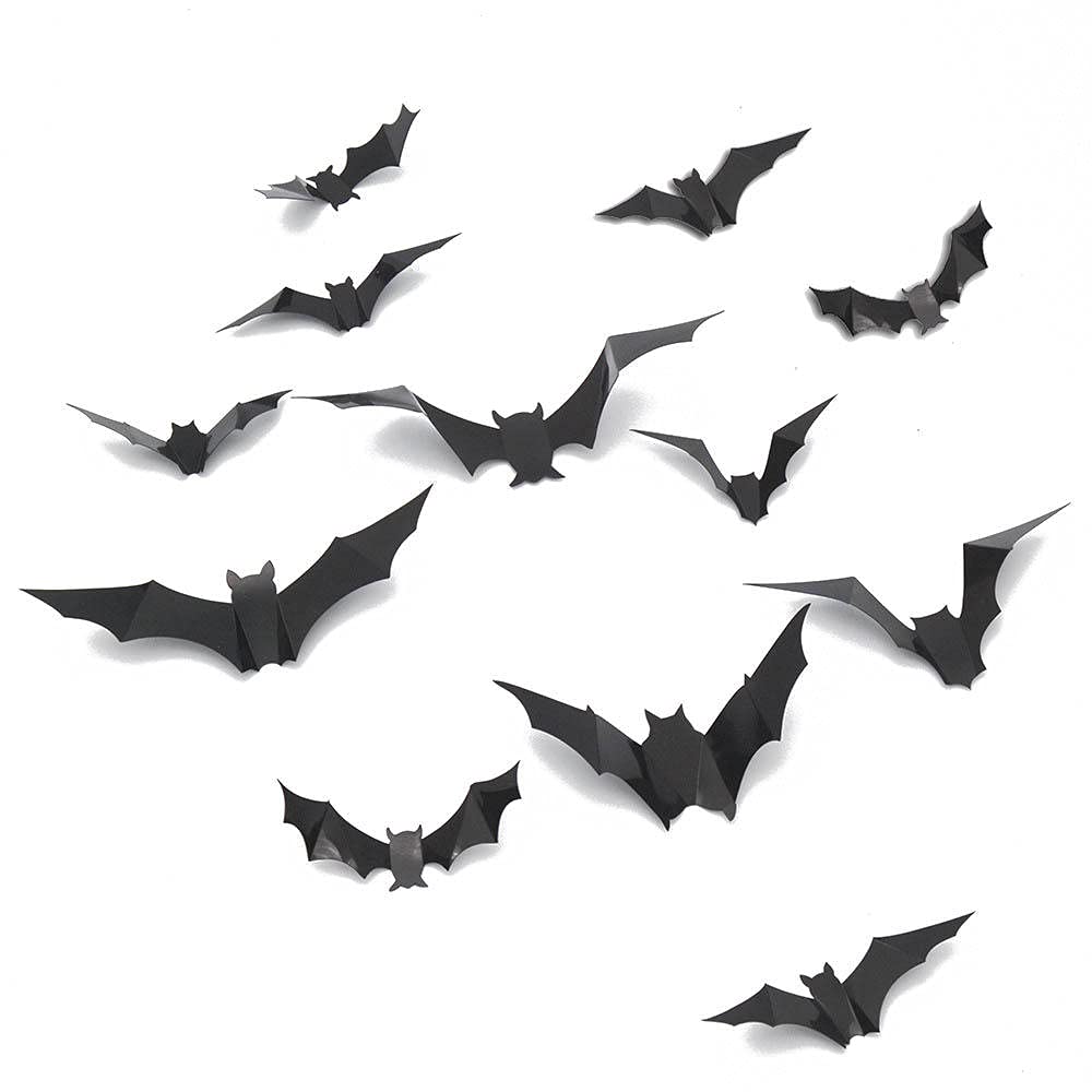 GIVBRO Lot de 12 stickers muraux 3D chauve-souris pour Halloween, fenêtre, bureau, bar, maison, décoration de fête, décoration