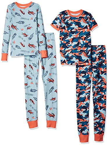 Amazon essentials boys' snug-fit cotton pajamas sleepwear sets, 4…