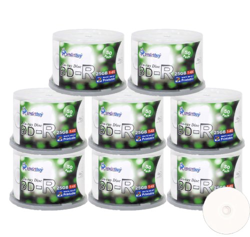 Image of Smartbuy 25gb 6X Bd-r Blu-ray Single Layer White Inkjet Printable Blank Data Recordable Disc Spindle (400-Disc)