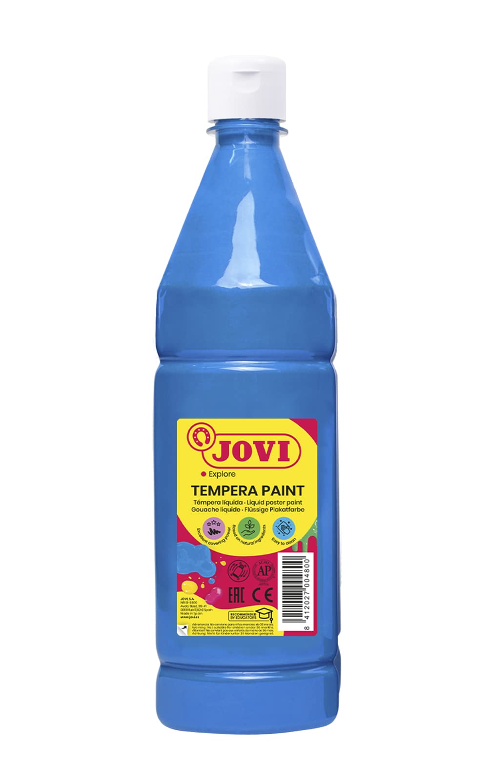 Jovi 511 - Témpera líquida, Azul Cyan, 1000 ml | Pintura a base de ingredientes naturales, Fácil de lavar, Sin gluten