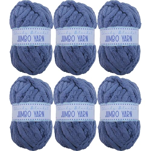 Image of 6 Pack ThreadArt Chunky Chenille Yarn for Hand Knitting, Jumbo, Blue | Soft jumbo chenille yarn for hand knit and crochet. Make blankets, plushies & crochet projects. DIY quick projects.