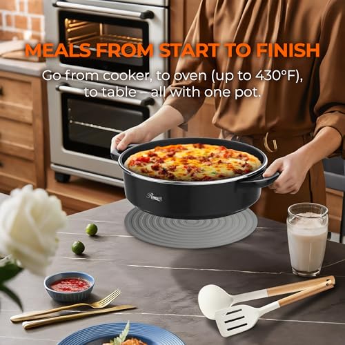 Image of Rosewill 12.7 QT Electric Hot Pot Slow Cooker with Multiple Functions, Split Design with 11.8 inch Wider Cooking Pot and SUS Steam Basket, 1600W High Power, Includes Utensils - Black