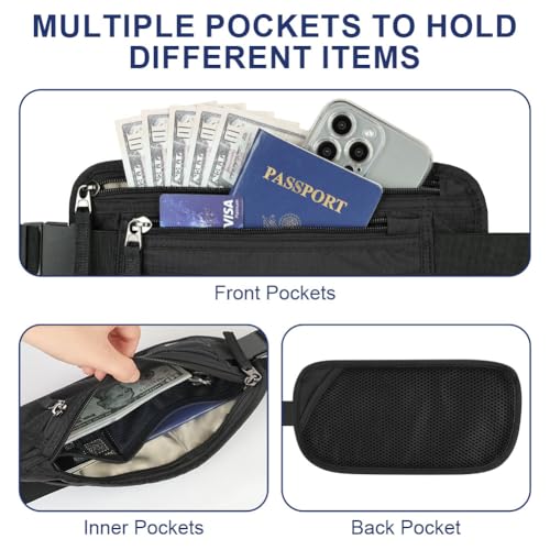 Aucuu Geldgürtel für Damen und Herren, Diebstahlsicher Flache Bauchtasche mit RFID-Schutz, Ultraflach Versteckte Geldgürtel, Reise Bauchtasche für Reise Sport, Passt für Reisepass, Telefon und Bargeld