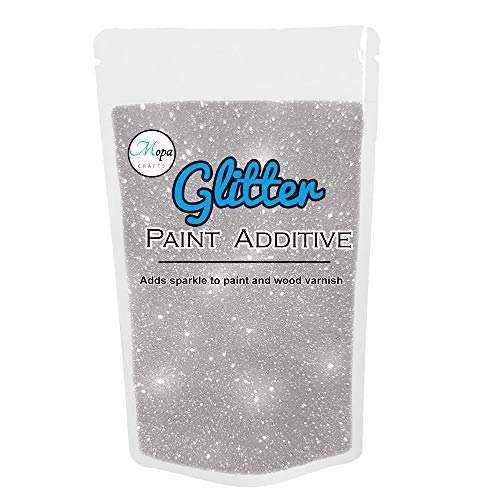 Mopa Crafts Silver Glitter Paint Crystal Additive 100g for Emulsion Paint - for use with Interior/Exterior Wall Ceiling Wood Metal Varnish Dead Flat Matt Soft Sheen or Silk Paints
