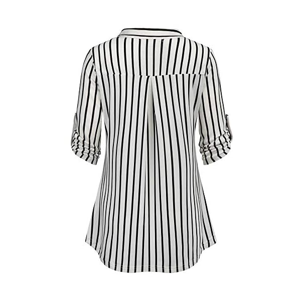 Ninedaily-Womens-34-Sleeve-Plaid-Shirts-Zip-Floral-Casual-Tunic-Blouse-Tops Ninedaily Business Casual Tops Women, Work Blouses Summer Shirts Trendy 2023 Spring Office Uniform Going Out Tops Petite Tops and Blouse Linen Fashion Blouse Stripe Tunics for Women XL Black White