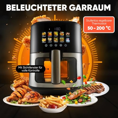 ProfiCook® Heißluftfritteuse 6,5L | Zubereitung ohne Öl oder Fett | Airfryer mit Color-Display | Heissluftfritteuse 9 Programme | 50-200°C | Air Fryer 1700W | Heißluftfritteuse XXL | PC FR 1286 H – Bild 5