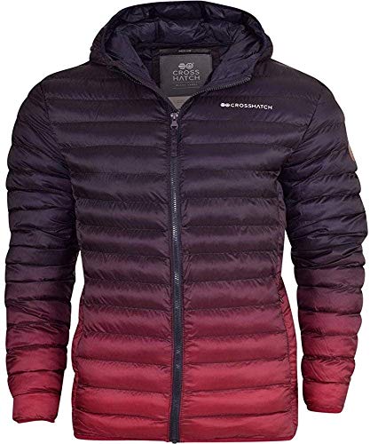 Crosshatch Mens Quilted Padded Hooded Puffer Jacket Winter Insulated Bubble Coat with StayWarm Technology Large Syrah Red