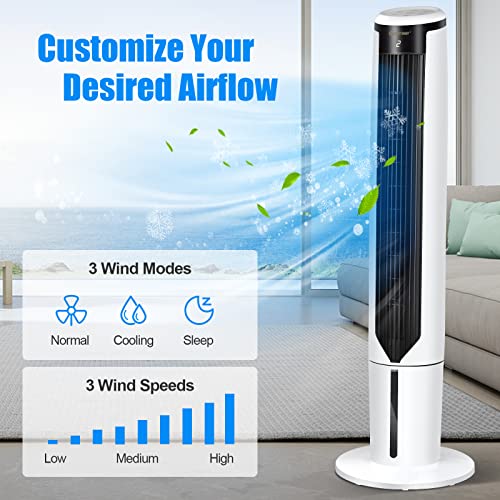 COSTWAY Evaporative Air Cooler, 41-inch Portable Oscillating Air cooler with Remote, 3 Modes, 3 Speeds, LED Display, 9H Timer Auto-off, Quiet Standing Bladeless Tower Fan for Bedro image 5