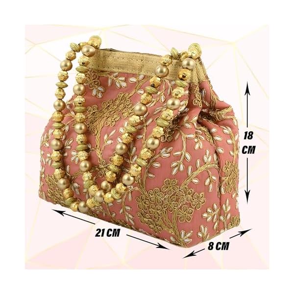 Kuber Industries Polyester Embroidered Potli Batwa Pouch Bag for Women (Peach)-CTKTC043736 - Image 5