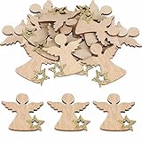 HERZWILD 48pcs Holz Engel zum Basteln Streudeko kleine schutzengel aus Holz Deko Konfetti Engel Tischdeko Glücksbringer, Tischdeko (beige gold)