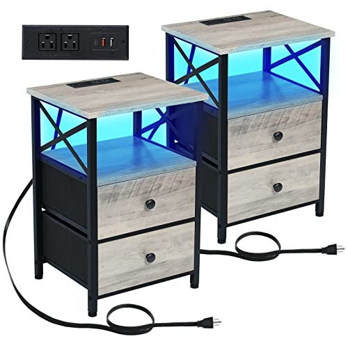 image for AMHANCIBLE LED Nightstands Set of 2, End Tables Living Room with Fast 