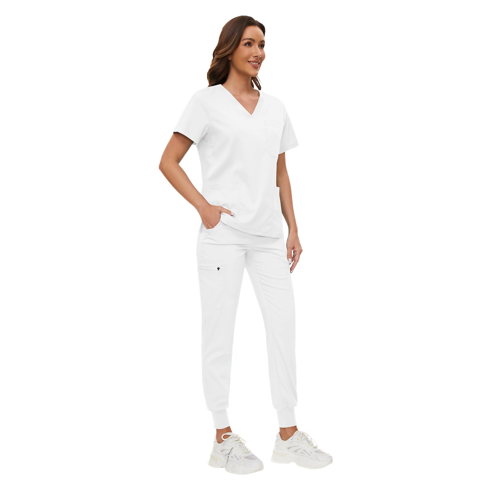 VIAOLI Women's V-Neck Scrub Set with 8 Pocket Yoga Waistband Jogger Pants - Nurse Uniforms