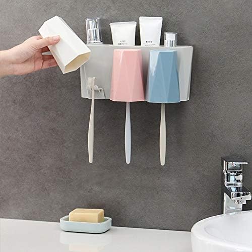 Toothpaste Toothbrush Holder with Cups Wall Mounted Toothbrush Storage Rack Bathroom Accessories Set Bathroom Organizer Rack